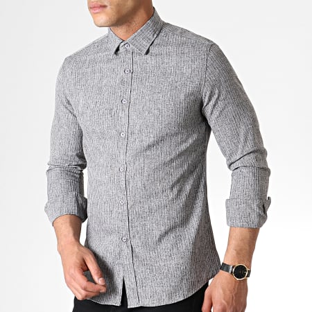 MTX - Chemise Manches Longues A Rayures 1971 Gris Anthracite Chiné