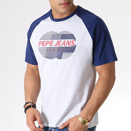 Pepe Jeans - Tee Shirt Debert Gris Chiné Bleu Marine