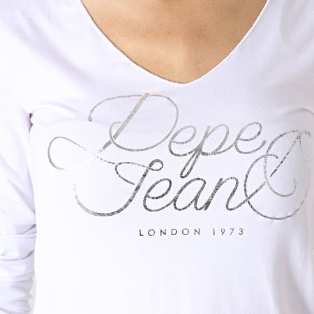Pepe Jeans - Tee Shirt Femme Manches Longues Andy Blanc Argenté