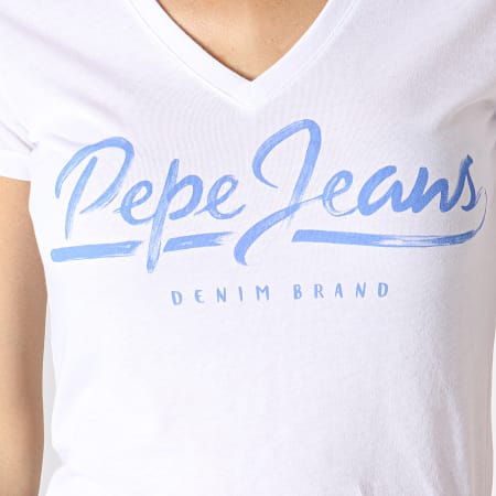 Pepe Jeans - Tee Shirt Col V Femme Andrea Blanc