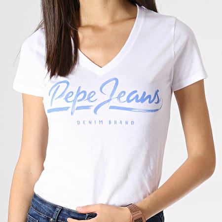 Pepe Jeans - Tee Shirt Col V Femme Andrea Blanc