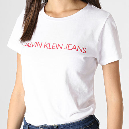Calvin Klein - Tee Shirt Femme Institutional Logo 7940 Blanc Rouge