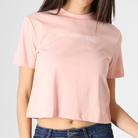 Calvin Klein - Tee Shirt Femme Crop Shrunken Institutional 1495 Rose
