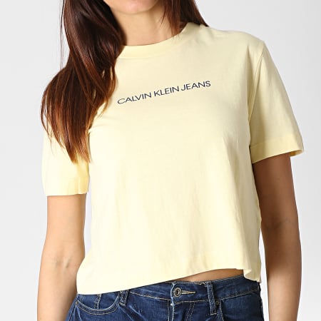 Calvin Klein - Tee Shirt Femme Crop Shrunken Institutional 1495 Jaune