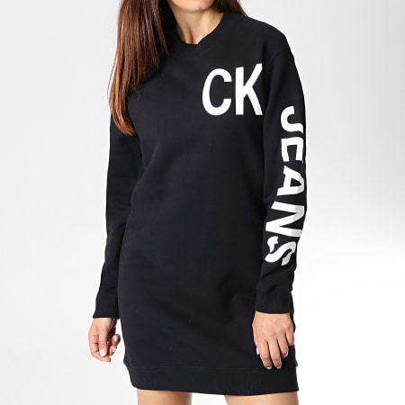 Calvin Klein - Robe Sweat Crewneck Femme Logo Knit 1554 Noir Blanc