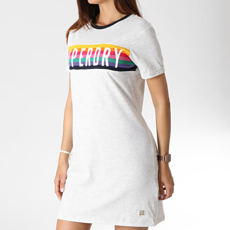 Superdry - Robe Tee Shirt Femme Sanita Ringer G801140ST Gris Chiné