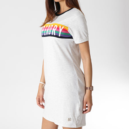 Superdry - Robe Tee Shirt Femme Sanita Ringer G801140ST Gris Chiné