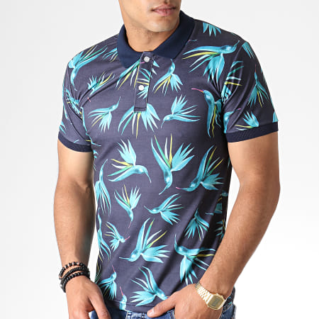 Classic Series - Polo Manches Courtes 5010 Bleu Marine Turquoise Floral