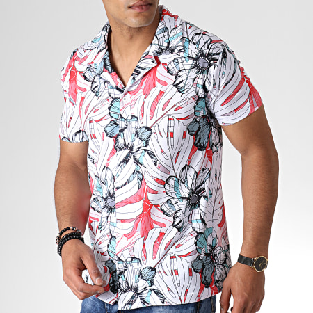 Classic Series - Chemise Manches Courtes 3379 Blanc Rouge Floral