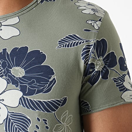 MTX - Tee Shirt Floral TM0203 Vert Kaki Bleu Marine