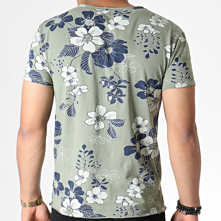 MTX - Tee Shirt Floral TM0203 Vert Kaki Bleu Marine