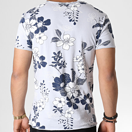 MTX - Tee Shirt Floral TM0203 Gris Bleu Marine