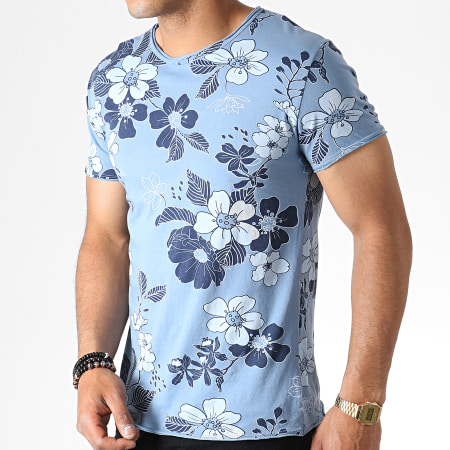 MTX - Tee Shirt Floral TM0203 Bleu Clair Bleu Marine