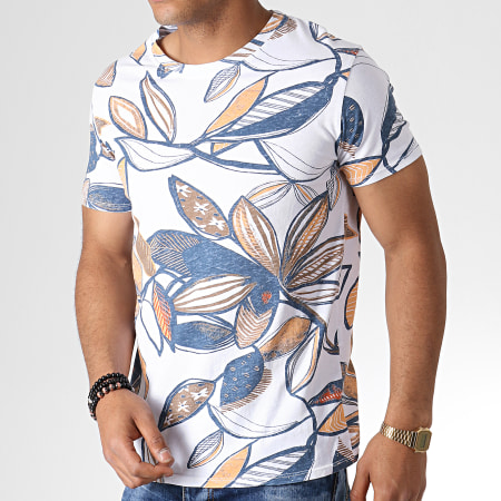 MTX - Tee Shirt Floral ZT5059 Blanc Bleu Orange