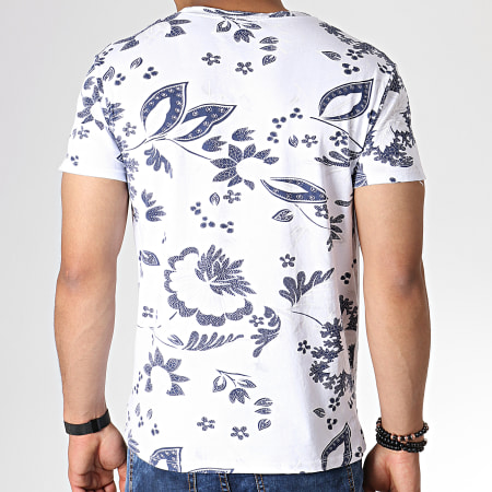 MTX - Tee Shirt Floral ZT5061 Blanc Bleu Foncé