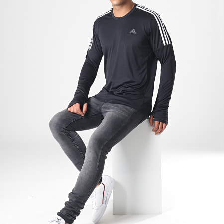 Adidas Sportswear - Tee Shirt Manches Longues Run It 3 Stripes CZ8097 Noir