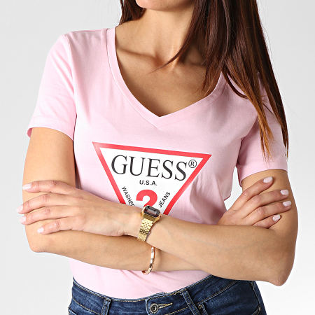 Guess - Tee Shirt Col V Femme W93I91K19U1 Rose