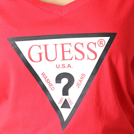 Guess - Tee Shirt Col V Femme W93I91K19U1 Rouge