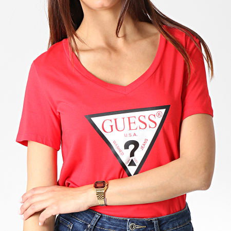 Guess - Tee Shirt Col V Femme W93I91K19U1 Rouge