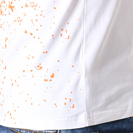 John H - Tee Shirt A055 Blanc Orange Fluo