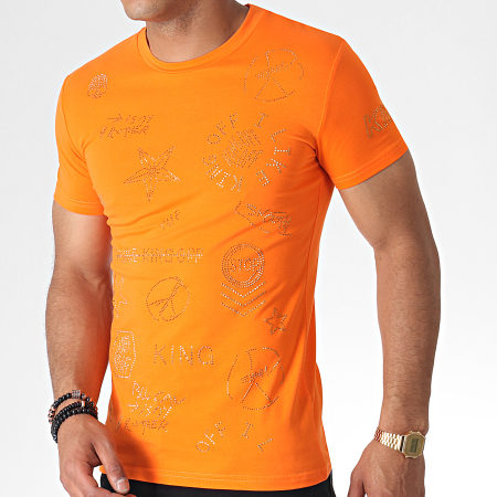 John H - Tee Shirt A Strass A051 Orange Doré
