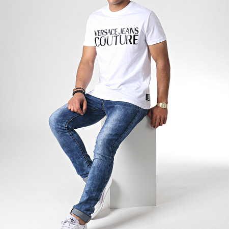 Versace Jeans Couture - Tee Shirt UUP Slim MC Logo Print B3GUA7TQ Blanc Noir