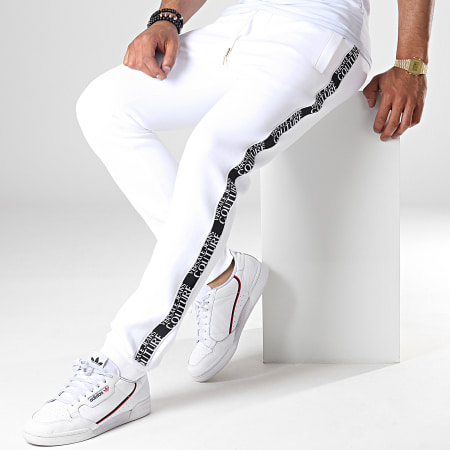 Versace Jeans Couture - Pantalon Jogging A Bandes UUP314 Tape Logo A2GUA1FD Blanc Noir