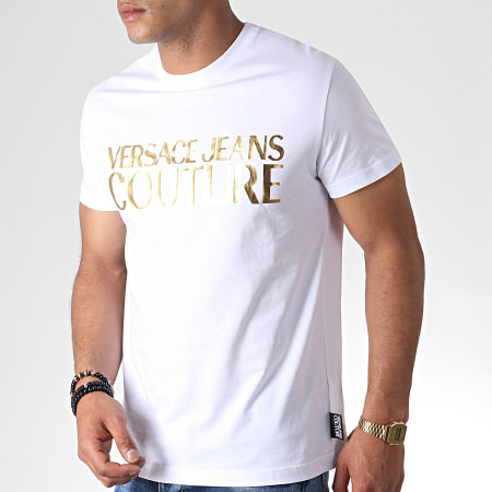 Versace Jeans Couture - Tee Shirt UUP Slim MC Logo B3GUA7TR Blanc Doré