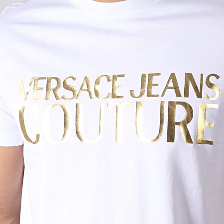 Versace Jeans Couture - Tee Shirt UUP Slim MC Logo B3GUA7TR Blanc Doré