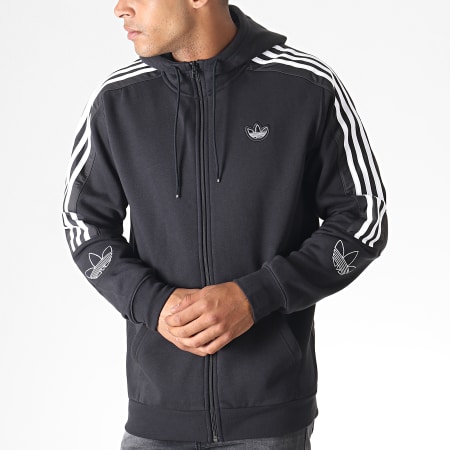 Adidas Originals - Sweat Zippé Capuche Avec Bandes Outline FZH ED4693 Noir