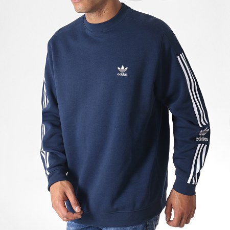 Adidas Originals - Sweat Crewneck Avec Bandes Lock Up ED6122 Bleu Marine Blanc