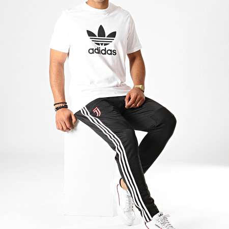 Adidas Sportswear - Pantalon Jogging A Bandes Juventus TR DX9129 Noir Blanc Corail Fluo