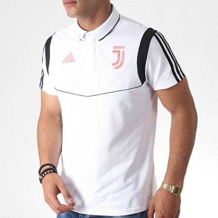 Adidas Sportswear - Polo Manches Courtes A Bandes Juventus DX9107 Blanc Noir Corail Fluo