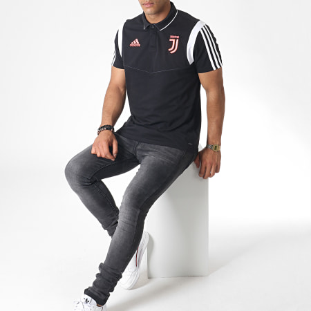Adidas Sportswear - Polo Manches Courtes A Bandes Juventus DX9106 Noir Blanc Corail Fluo