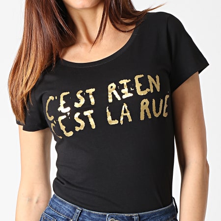 C'est Rien C'est La Rue - Tee Shirt Femme Logo Noir Doré
