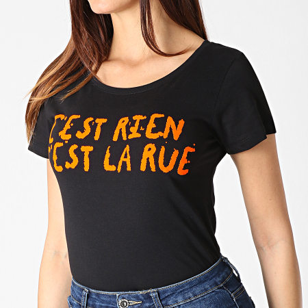 C'est Rien C'est La Rue - Tee Shirt Femme Flock Noir Orange