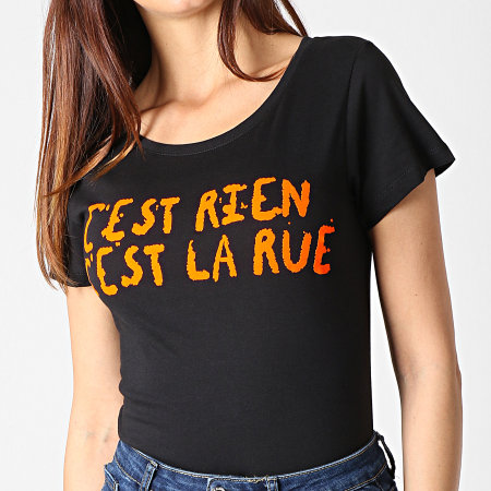 C'est Rien C'est La Rue - Tee Shirt Femme Flock Noir Orange
