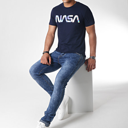 NASA - Tee Shirt Iridescent Worm Logo Bleu Marine
