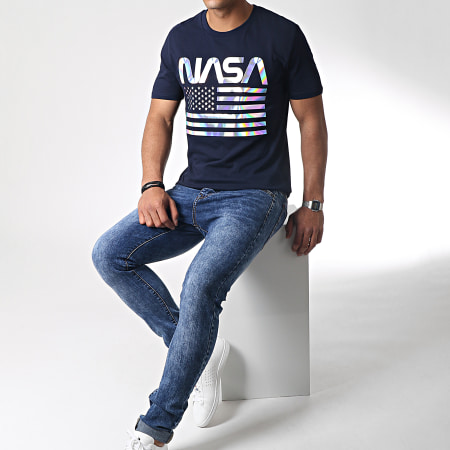 NASA - Tee Shirt Iridescent USA Bleu Marine