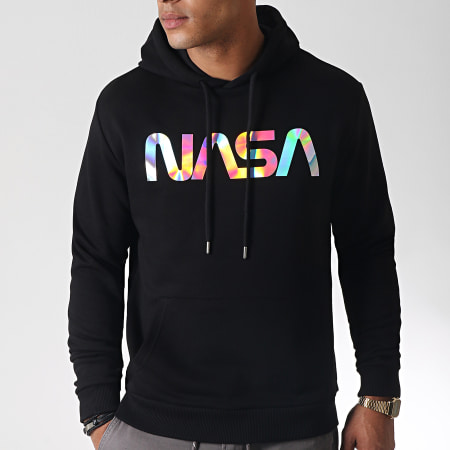 NASA - Sudadera con capucha Iridiscente Logo Gusano Negro