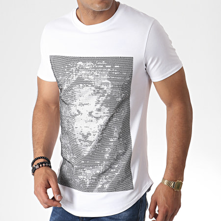 Uniplay - Tee Shirt Oversize Avec Strass UP-ZS015 Blanc
