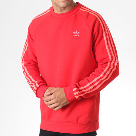 Adidas Originals - Sweat Crewneck Avec Bandes EJ9693 Rouge Corail Fluo