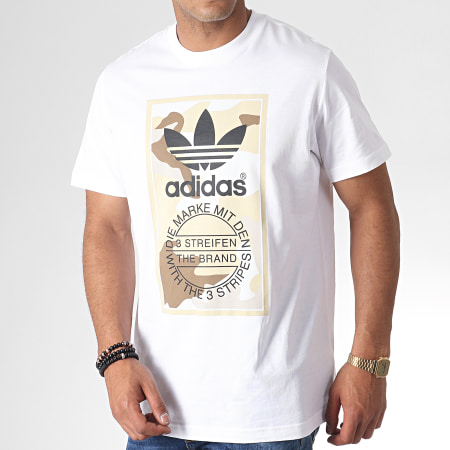 Adidas Originals - Tee Shirt Camouflage ED6964 Blanc Vert Kaki Noir