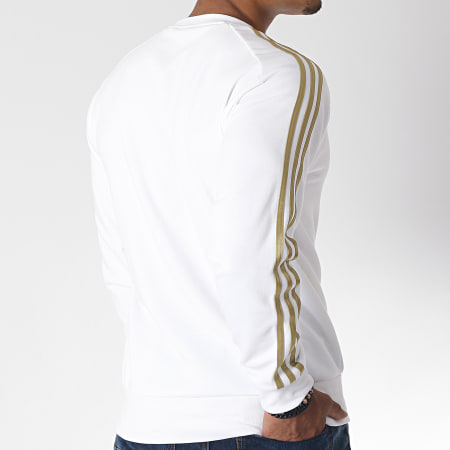 Adidas Sportswear - Sweat Crewneck Avec Bandes Real DY4896 Blanc Doré