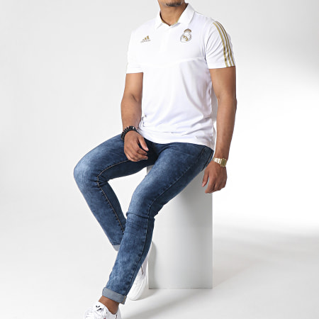 Adidas Sportswear - Polo Manches Courtes A Bandes Real DX7858 Blanc Doré