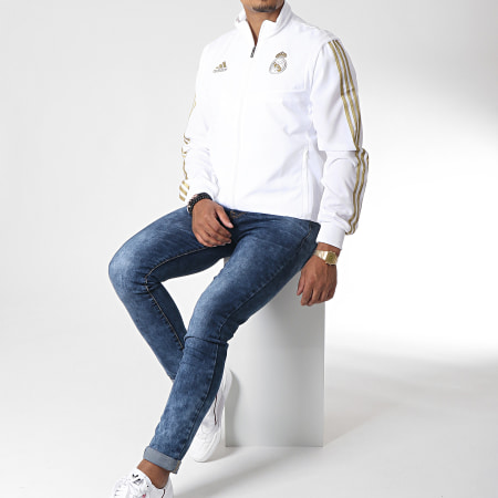 Adidas Sportswear - Veste Zippée A Bandes Real DX7860 Blanc Doré