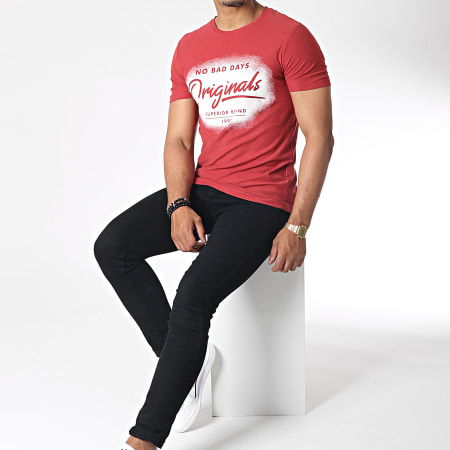Jack And Jones - Tee Shirt Sprayed Rouge Brique Chiné