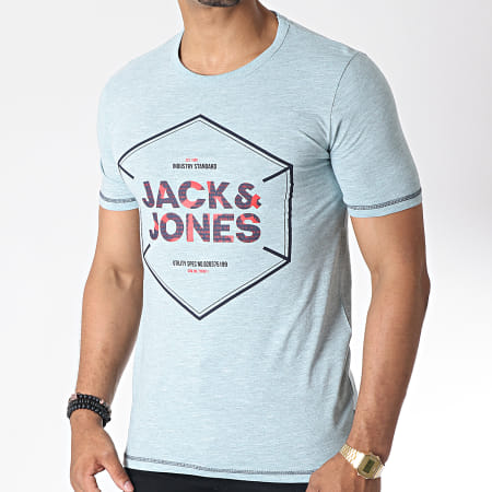 Jack And Jones - Tee Shirt Super Mark Bleu Clair Chiné