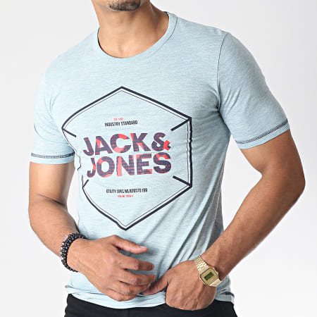 Jack And Jones - Tee Shirt Super Mark Bleu Clair Chiné