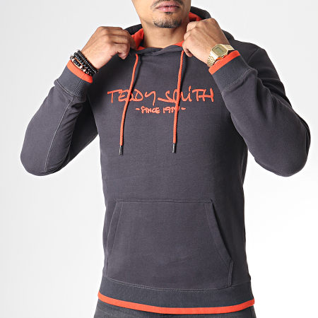 Teddy Smith - Sweat Capuche Siclass Gris Anthracite Rouge